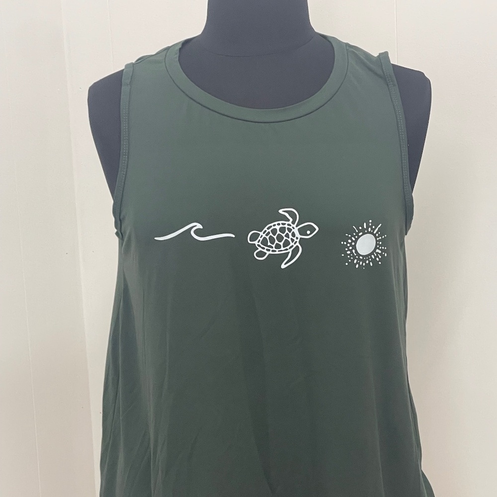 Shein Curve Women’s 3XL Tank Top Green Sea Turtle Graphic Sleeveless Casual Tee